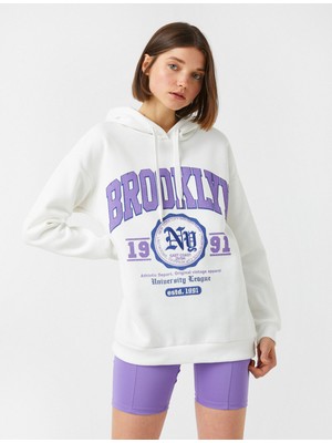 Koton Oversize Baskılı Sweatshirt Kapüşonlu İçi Polarlı