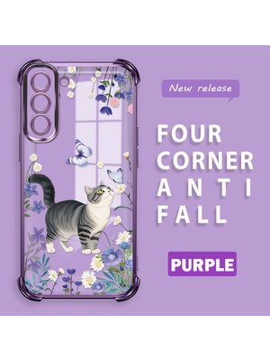 HONTINGA Samsung Galaxy S21 Fe 5g ile Uyumlu Kılıf Şeffaf Kılıfı Kamera Koruyucu Basitlik Anti Düşme Kamera Korumalı Kedi Desen Yumuşak Silikon Couple Telefon Kılıfı Kadın ve Erkek Için Uygundur K3-0301