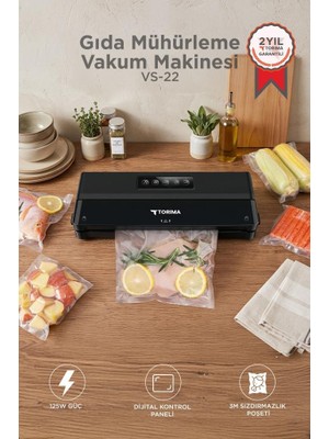 Torima Gıda Mühürleme Vakum Makinesi Yiyecek Tazeliği Koruma Ev Restoran Vakum Poşeti Hediyeli VS22 Siyah