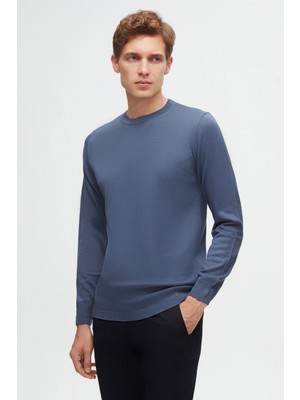 D'S Damat Ds Damat Regular Fit Indigo Düz Örgü Kazak