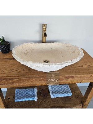 Abay Doğal Taş Traverten Doğal Patlatma Kayık Lavabo