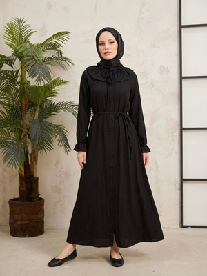 Foremia Yaka Tünelli Elbise-Siyah -