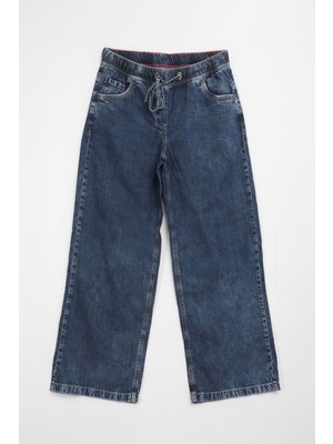 Markapia Kadın Yüksek Bel Bağcıklı Wide Leg Mavi Jean Pantolon