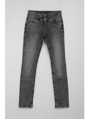Markapia Kadın Likralı Slim Fit Gri Jean Pantolon