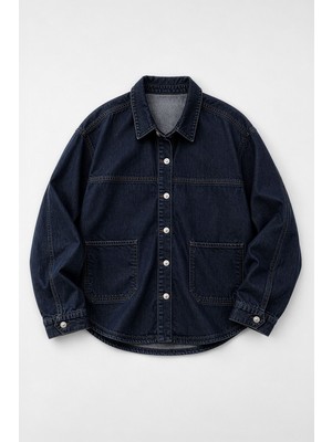 Markapia Kadın Gömlek Yaka Oversize Lacivert Jean Ceket