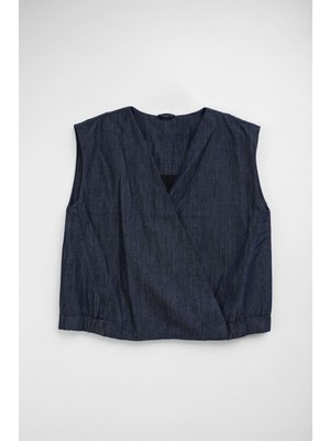 Markapia Kadın Indigo Kruvaze %100 Pamuk Denim Yelek