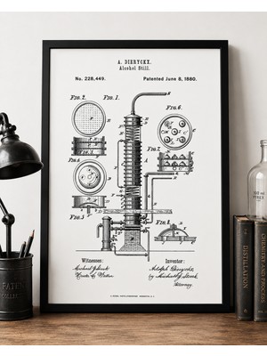 Pegziz Alkol Damıtma Sistemi Patent Çizimi Tablosu Duvar Dekor Tablo