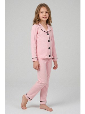 Kinderos Uzun Kollu Düğmeli Kız Çocuk Pijama Takımı - 26Y 4241