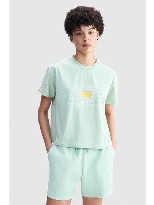 Ecko Unltd. Ecko Red Eva Loose Fit Bisiklet Yaka Baskılı %100 Pamuk Kadın Yeşil Tişört