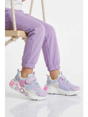 Cool Lila Cırtlı Işıklı Kız Çocuk Spor Ayakkabı