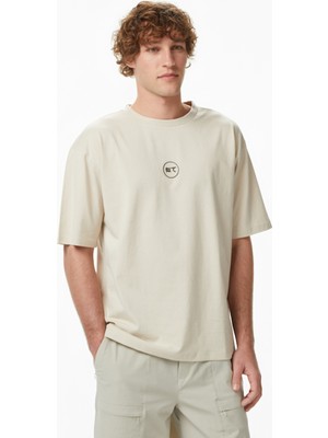 United4 Unıted4 Regular Fit Erkek Krem T-Shirt.tas