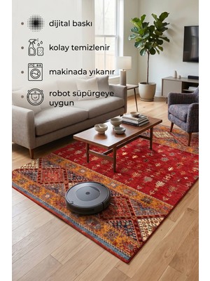 Estiva Home Klasik Antik Desenli Dijital Kaymaz Pamuk Taban Yıkanabilir Tozumaz Robot Süpürgeye Uygun Salon Otuma Mutfak Yolluk Halısı Kalın Süngerli Pamuklu