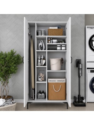 Rani KC103 Banyo Dolabı 2 Kapaklı 7 Raflı Çok Amaçlı Dolap Beyaz