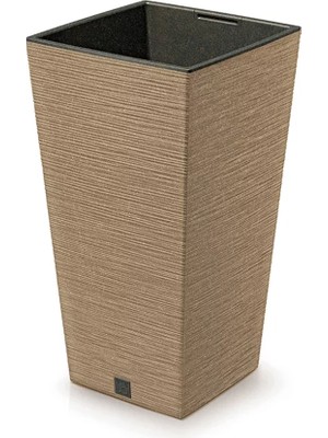 Prosperplast Furu Ahşap Katkılı Kare Plastik Saksı Açık Kahverengi