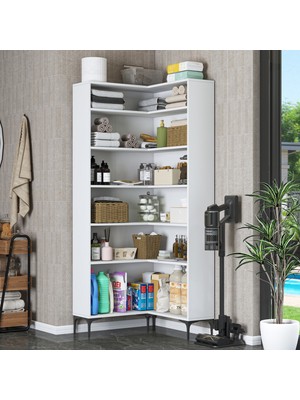 Rani KC106 Köşe Banyo Dolabı 5 Raflı Çok Amaçlı Dolap Beyaz