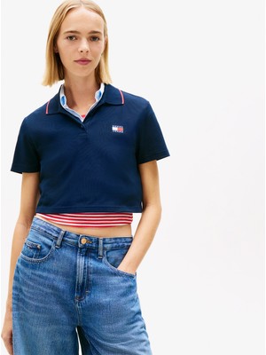 Tommy Hilfiger Cropped Short Sleeve Kadın Lacivert Polo.0gz