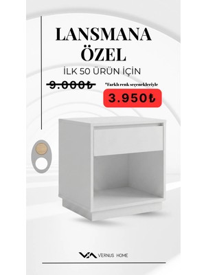 Vernus Home Plano Modern Komodin – 40x40 cm, Tek Çekmeceli, 1. Sınıf MDFLAM, Kurulu Teslim (Montaj Gerektirmez)