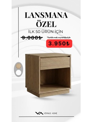 Vernus Home Plano Modern Komodin – 40x40 cm, Tek Çekmeceli, 1. Sınıf MDFLAM, Kurulu Teslim (Montaj Gerektirmez)
