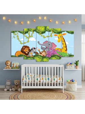 Zevahir Mobilya Dekorasyon Safari Hayvanları Tasarımlı 5 Parça Mdf Tablo - Bebek ve Çocuk Odası Duvar Tablosu