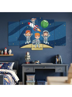Zevahir Mobilya Dekorasyon Astronot Çocuklar Temalı 5 Parça Mdf - Bebek ve Erkek Çocuk Odası Duvar Tablosu