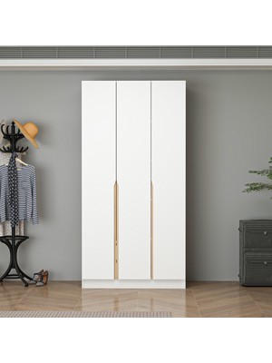 Homeizi Alin 3 Kapaklı 2 Gizli Çekmeceli Gardırop - Elbise Dolabı - J Soft Kulp - Beyaz