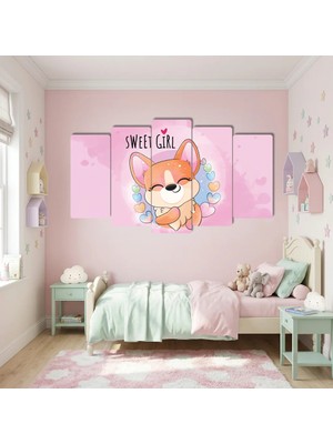 Zevahir Mobilya Dekorasyon Sevimli Köpek Sweet Girl 5 Parça Mdf - Bebek ve Kız Çocuk Odası Duvar Tablosu