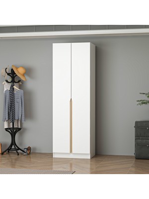 Homeizi Alin 2 Kapaklı Gardırop - Elbise Dolabı - J Soft Kulp - Beyaz