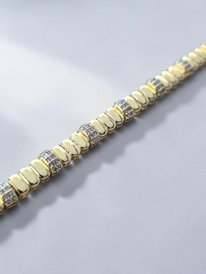 Diva Viva - 14K Altın Rengi Kaplama Zirkon Taşlı Sıralı Plaka Bileklik (KOD-467)