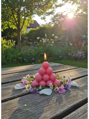 AY IŞIĞI MUMLARI Boncuk Piramit Hediyelik Dekoratif Portakal Çiçeği Kokulu Parafin Wax Mum (Pembe Renkli)