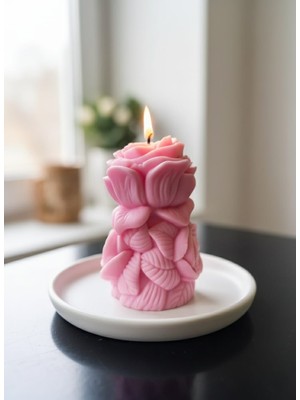 AY IŞIĞI MUMLARI Gül Tasarımlı Hediyelik Dekoratif Portakal Çiçeği Kokulu Parafin Wax Mum (Pembe Renkli)