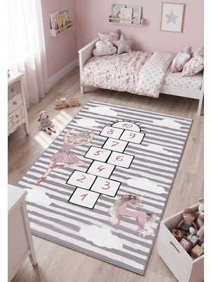Estiva Home Seksekli Kız Halısı Desenli Dijital Kaymaz Pamuk Taban Yıkanabilir Tozumaz Robot Süpürgeye Uygun Salon Otuma Mutfak Yolluk Halısı Kalın Süngerli Pamuklu
