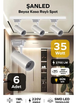 ŞANLED LED Beyaz Kasa Gün Işığı 35W Raylı Spot / 6 Adet + 1 m Ray