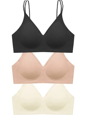 Cottonhill Seamless Bra - Viora | Lazer Kesim Balensiz Kontur Kabartma Detay Dikişsiz Kadın Sütyen 3'lü Paket-2