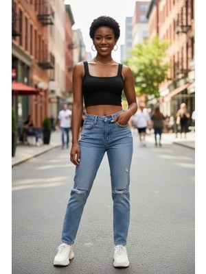 İlkyaz Fashion Ieg™ Kadın Siyah Kalın Askılı Crop Top Büstiyer Esnek Kumaş Şık Basic Kadın Üst Giyim