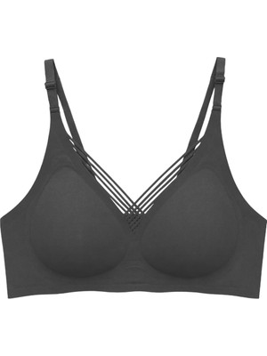 Cottonhill Seamless Bra - Lucent | Siyah Lazer Kesim Balensiz Ön Çapraz Şerit Detaylı Kadın Sütyen