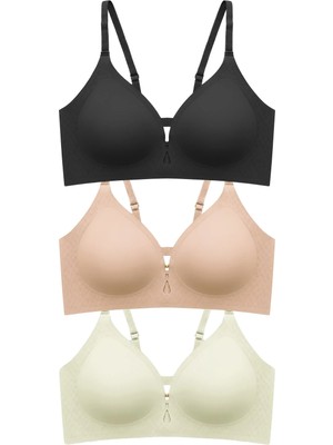 Cottonhill Seamless Bra - Elune | Lazer Kesim Balensiz Dekolte Taş Detaylı Dikişsiz Kadın Sütyen 3'lü Paket-2