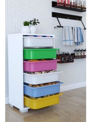 Remaks Modern Tasarımlı Mutfak Dolabı 6 Sepetli Renkli Çok Amaçlı Dolap 30 cm Derinlik