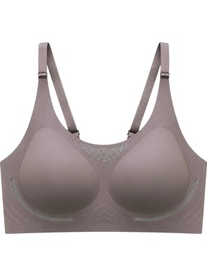 Cottonhill Seamless Bra - Avena | Kahverengi Lazer Kesim Balensiz Çizgi Dokulu Tül Detaylı Kadın Sütyen