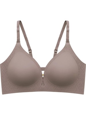 Cottonhill Seamless Bra - Elune | Kahverengi Lazer Kesim Balensiz Dekolte Taş Detaylı Dikişsiz Kadın Sütyen