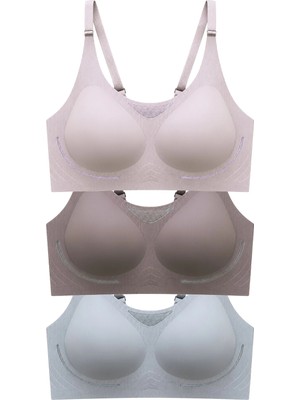 Cottonhill Seamless Bra - Avena | Lazer Kesim Balensiz Çizgi Dokulu Tül Detaylı Kadın Sütyen 3'lü Paket