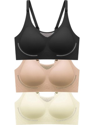 Cottonhill Seamless Bra - Avena | Lazer Kesim Balensiz Çizgi Dokulu Tül Detaylı Kadın Sütyen 3'lü Paket-2