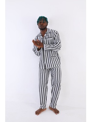 Hace Bazaar 4007 Uzun Kol Çizgili Gaffur Erkek  Pijama Takım