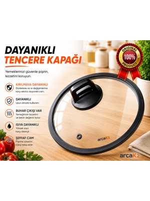Arcak2 30 cm Silikon Kenarlı Cam Kapak ve Kulp (DİKKAT TENCERE YOKTUR)