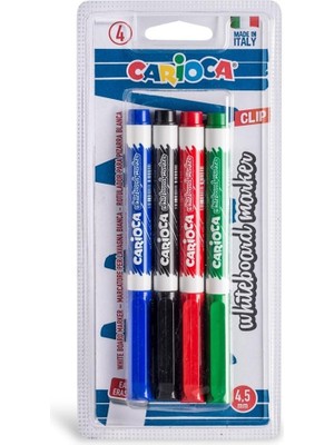 Carioca 42878 4'lü Blisterli Beyaz Tahta Kalemi 4 Renk 4.5 mm Yazı Tahtası Kalemi Seti