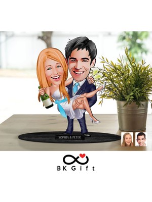 Bk Gift Kişiye Özel Evleniyoruz Karikatürlü Ahşap Biblo, Sevgililer Günü Hediyesi, Doğum Günü Hediyesi, Yıl Dönümü Hediyesi-4