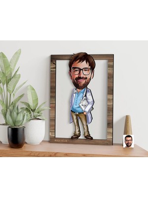 Bk Gift Kişiye Özel Erkek Doktor Karikatürlü 3D Ahşap Tablo, Sevgiliye Hediye, Arkadaşa Hediye, Yıl Dönümü Hediyesi, Doğum Günü Hediyesi-2