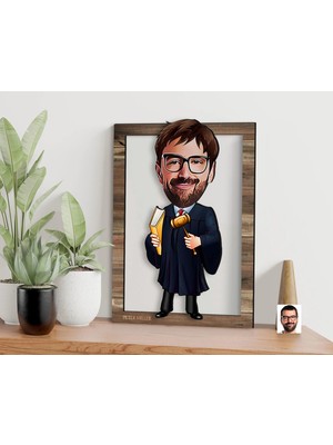Bk Gift Kişiye Özel Erkek Hakim Karikatürlü 3D Ahşap Tablo, Sevgiliye Hediye, Arkadaşa Hediye, Yıl Dönümü Hediyesi, Doğum Günü Hediyesi-1