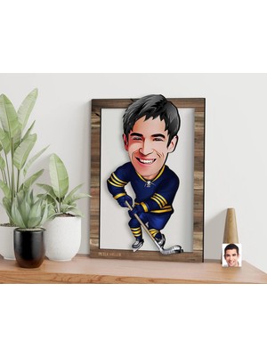 Bk Gift Kişiye Özel Hokey Oyuncusu Karikatürlü 3D Ahşap Tablo, Sevgiliye Hediye, Arkadaşa Hediye, Yıl Dönümü Hediyesi, Doğum Günü Hediyesi-2