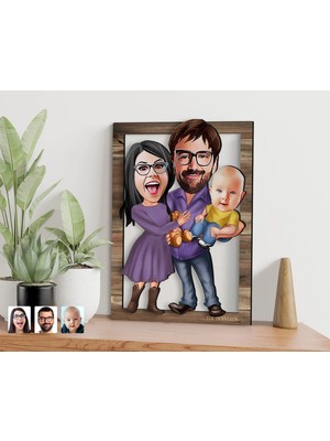 Bk Gift Kişiye Özel Aile Karikatürlü 3D Ahşap Tablo, Sevgiliye Hediye, Arkadaşa Hediye, Yıl Dönümü Hediyesi, Doğum Günü Hediyesi-9
