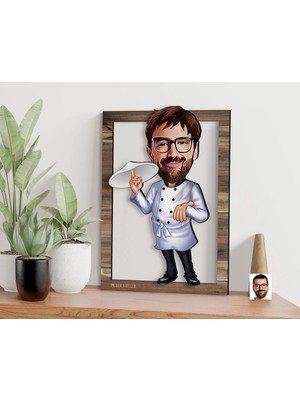 Bk Gift Kişiye Özel Pizzacı Karikatürlü 3D Ahşap Tablo, Sevgiliye Hediye, Arkadaşa Hediye, Yıl Dönümü Hediyesi, Doğum Günü Hediyesi-1